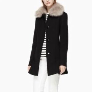 Kate Spade XS black wool faux fur coat